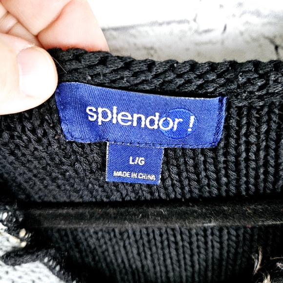 SPLENDOR | patchwork aplaca mohair blend button up cardigan knit sweater - Picture 5 of 7